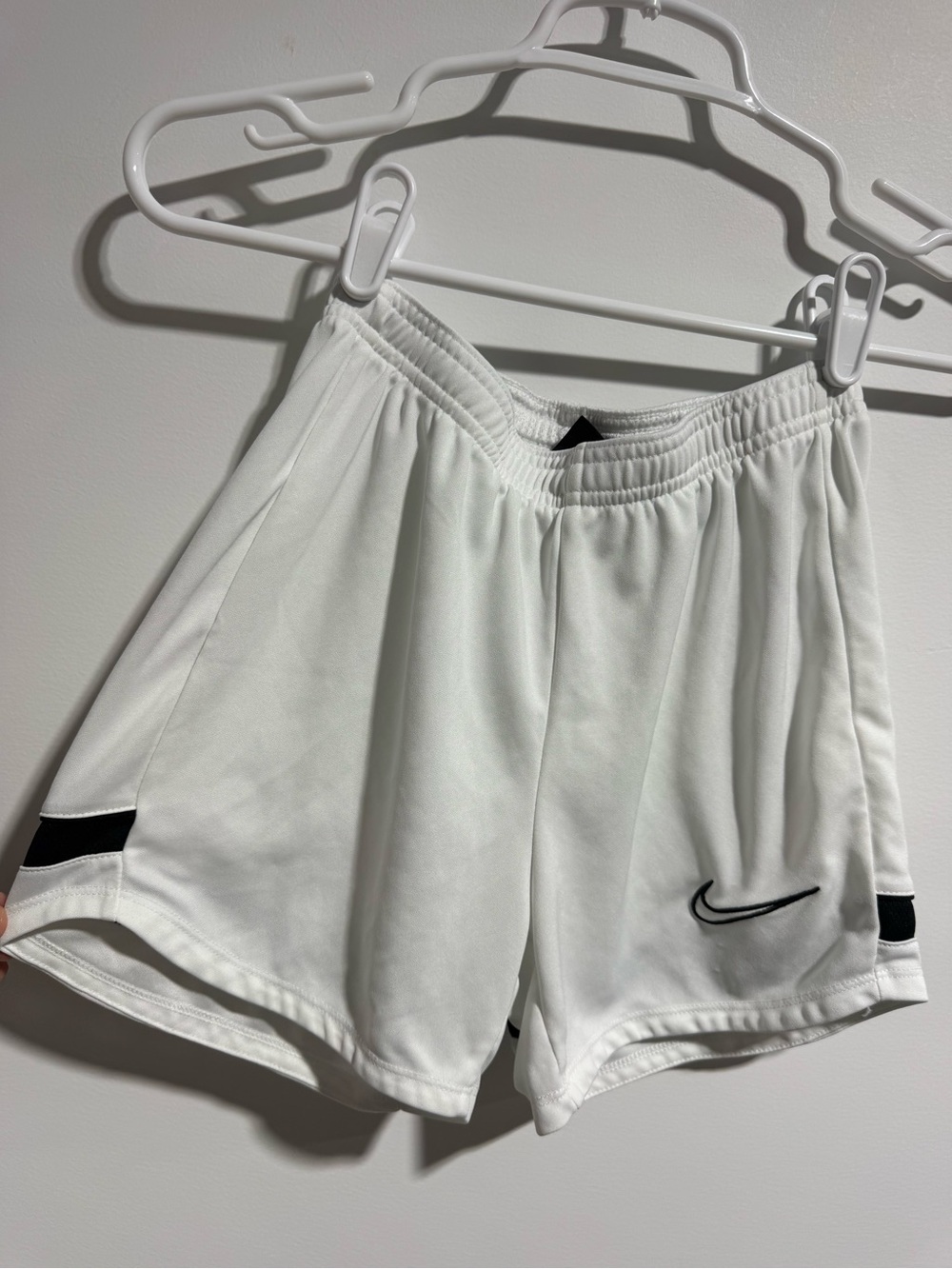 Women Nike White Athletic Shorts with Embroidered Black Swoosh size XXS